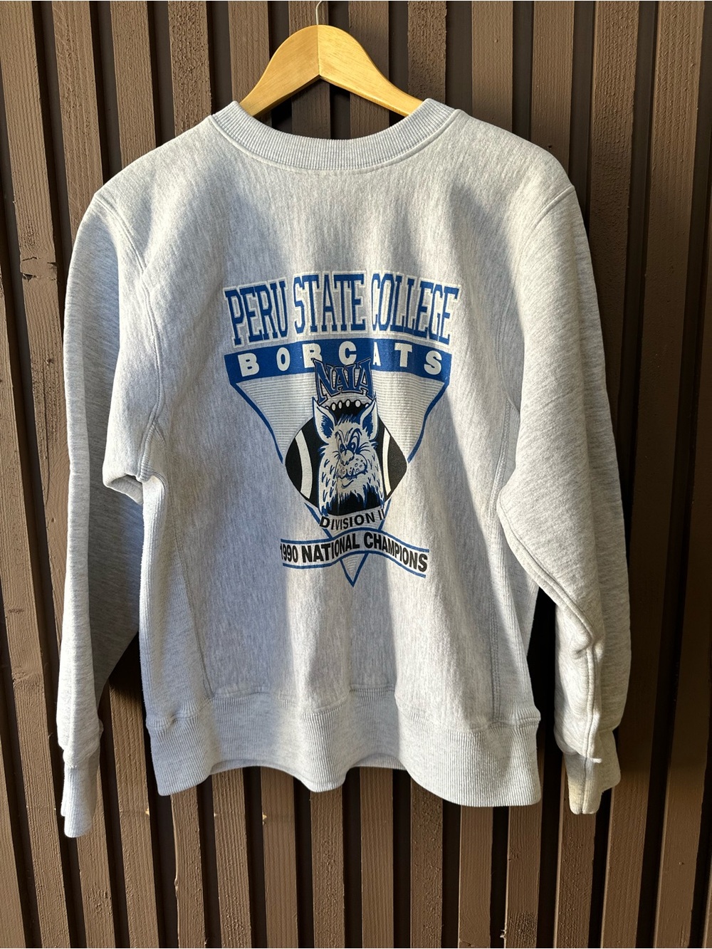 Peru State College Bobcats NCAA 1990 National Champions Sweatshirt Grey Mens L